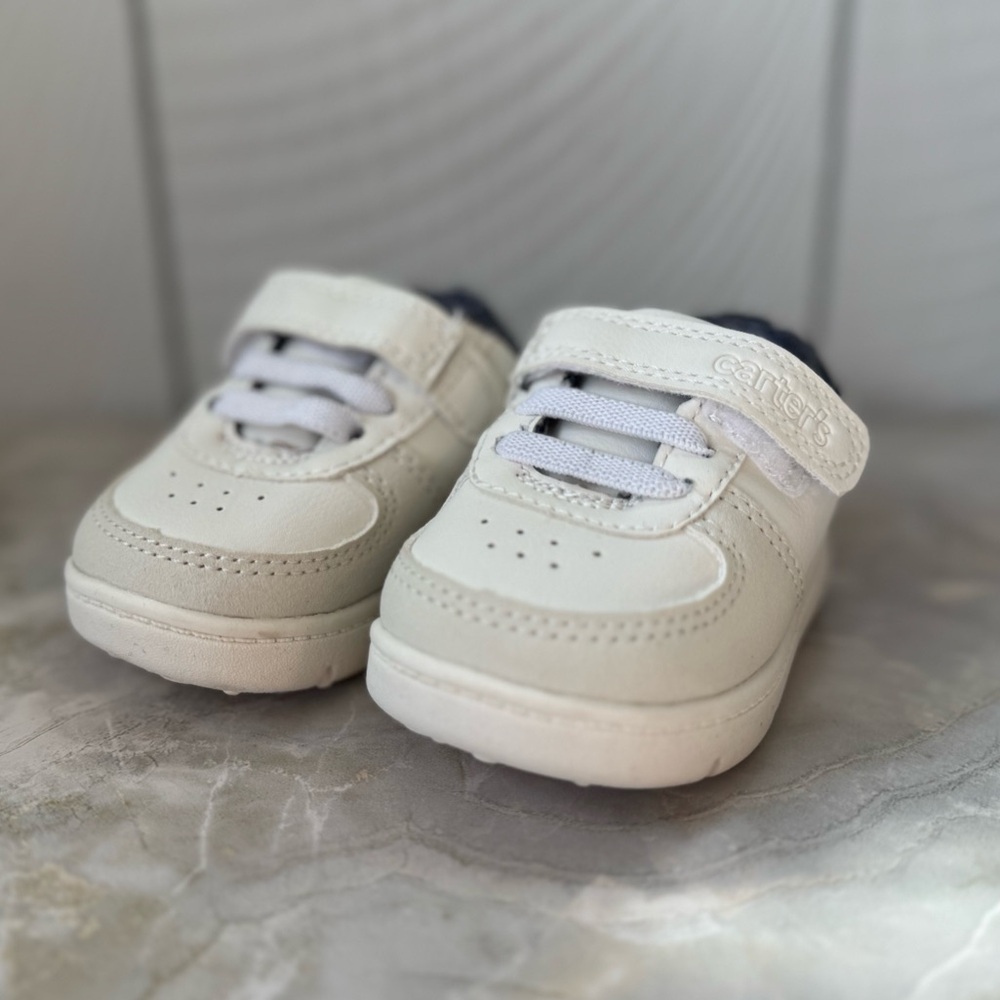 Carter's White Baby Velcro & Elastic Sneakers Size 2.5 Infant